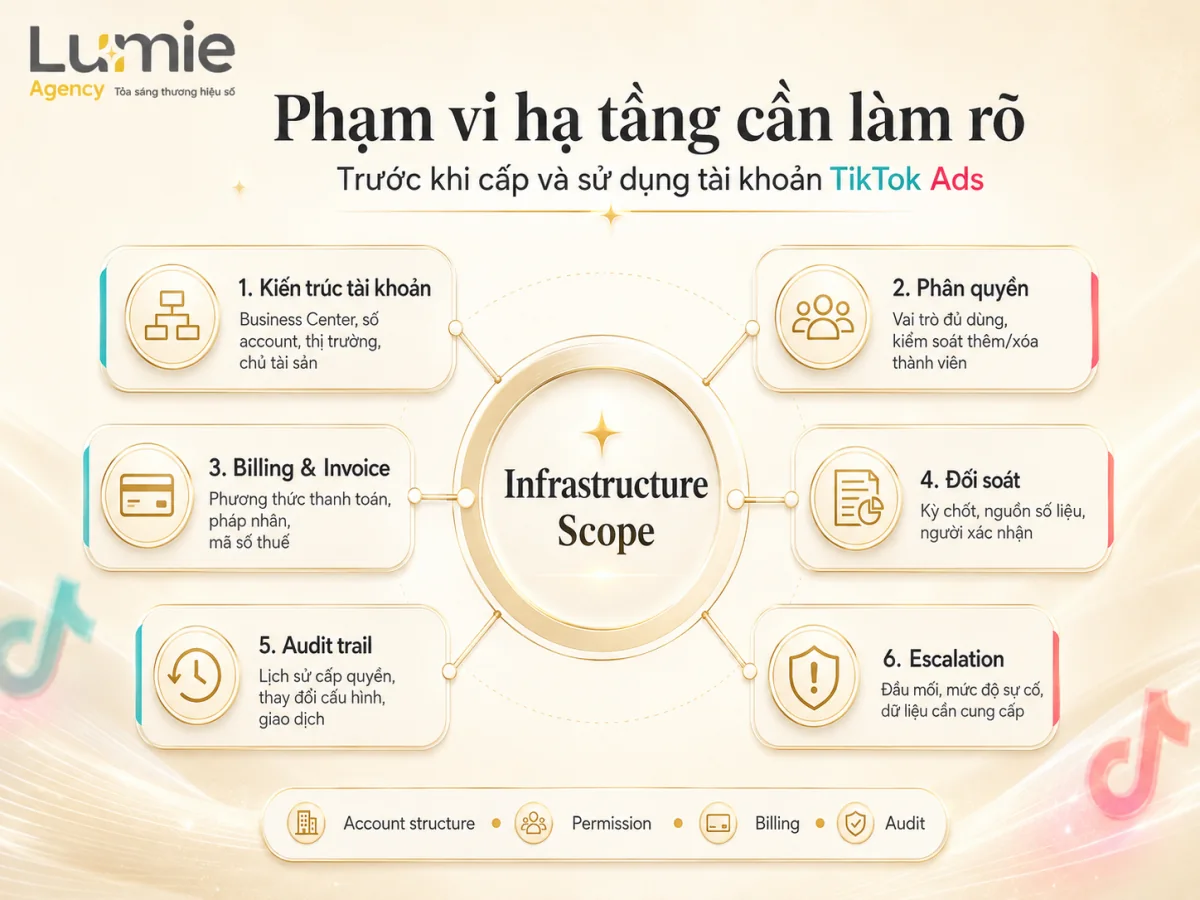 Sáu phạm vi hạ tầng TikTok Ads cần làm rõ trước khi cấp tài khoản