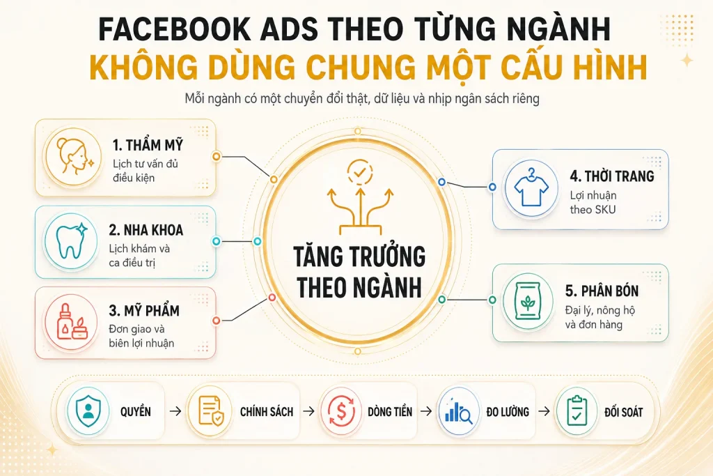Sơ đồ năm ngành thẩm mỹ, nha khoa, mỹ phẩm, thời trang và phân bón với chuyển đổi kinh doanh và năm lớp kiểm soát
