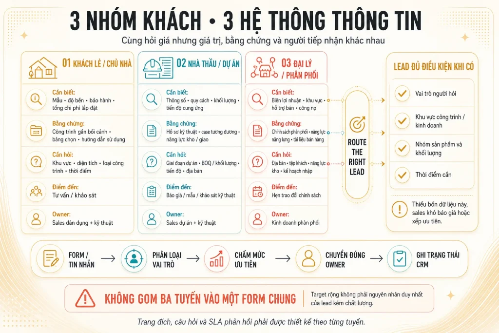Ma trận khách lẻ, nhà thầu và đại lý theo nhu cầu, bằng chứng, câu hỏi, điểm đến và người phụ trách