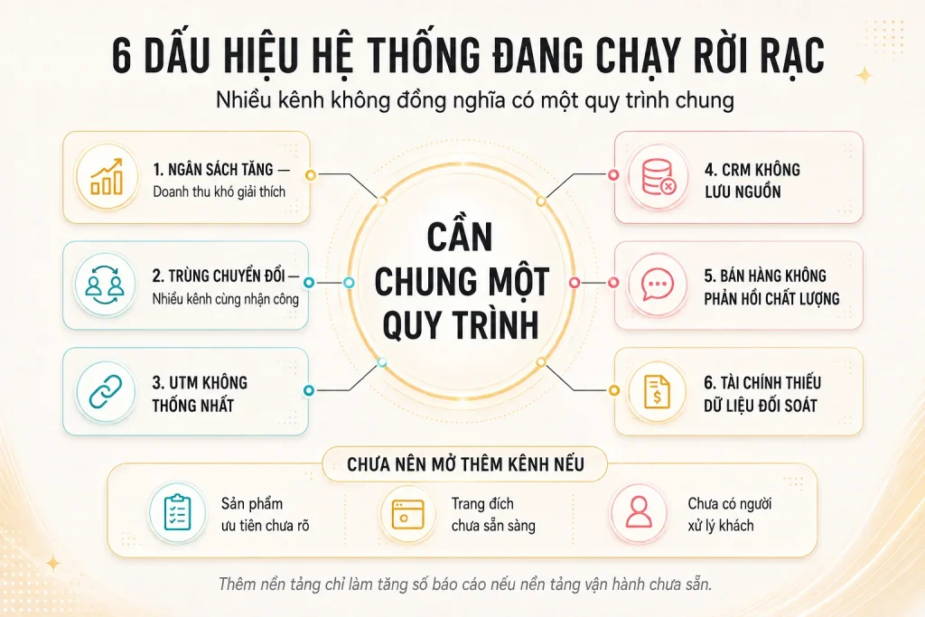 Sáu dấu hiệu doanh nghiệp cần quy trình quảng cáo đa nền tảng chung và ba điều kiện chưa nên mở thêm kênh