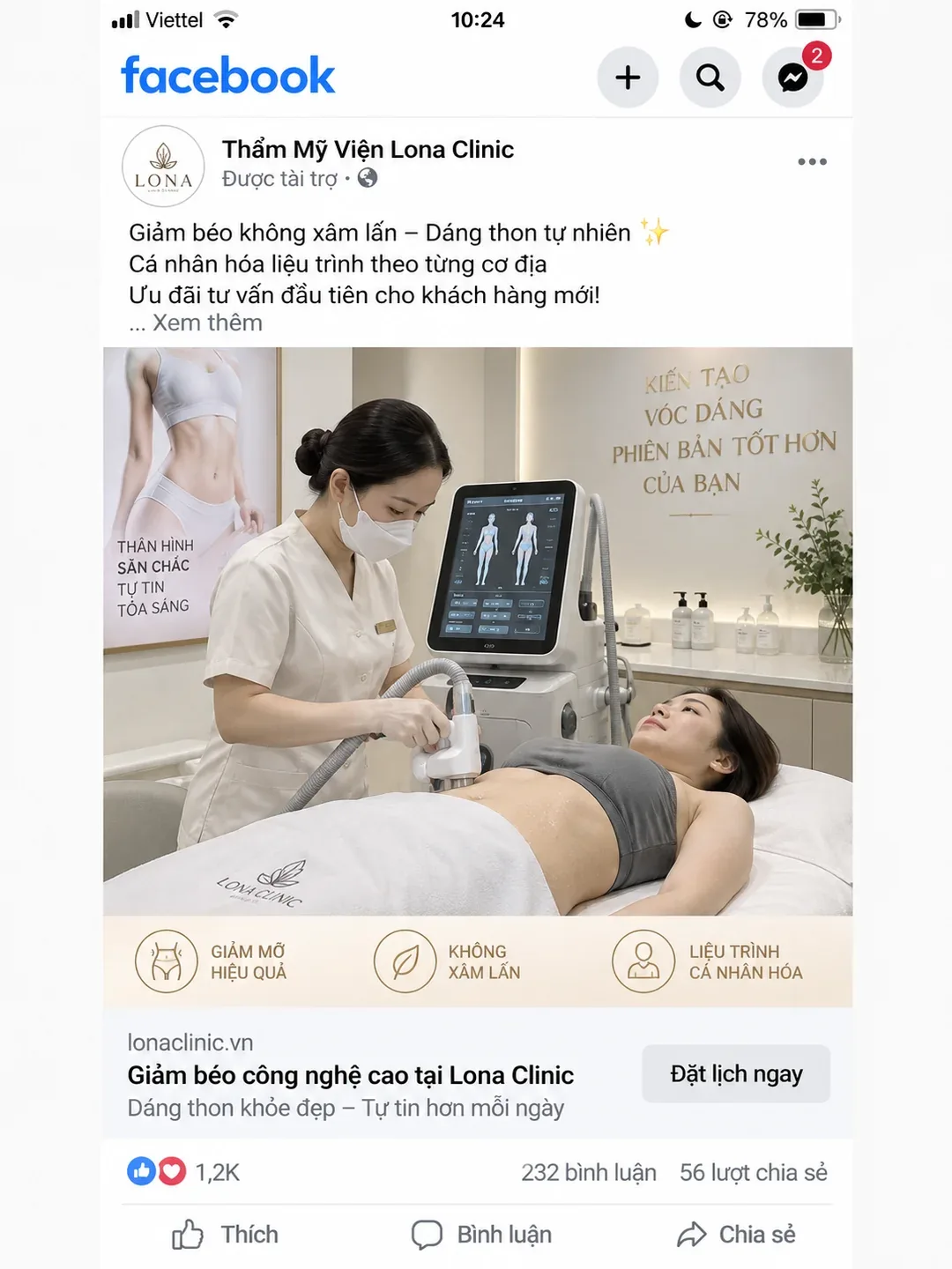 Mẫu quảng cáo Facebook chuyển đổi về Landing Page công nghệ cao giảm béo