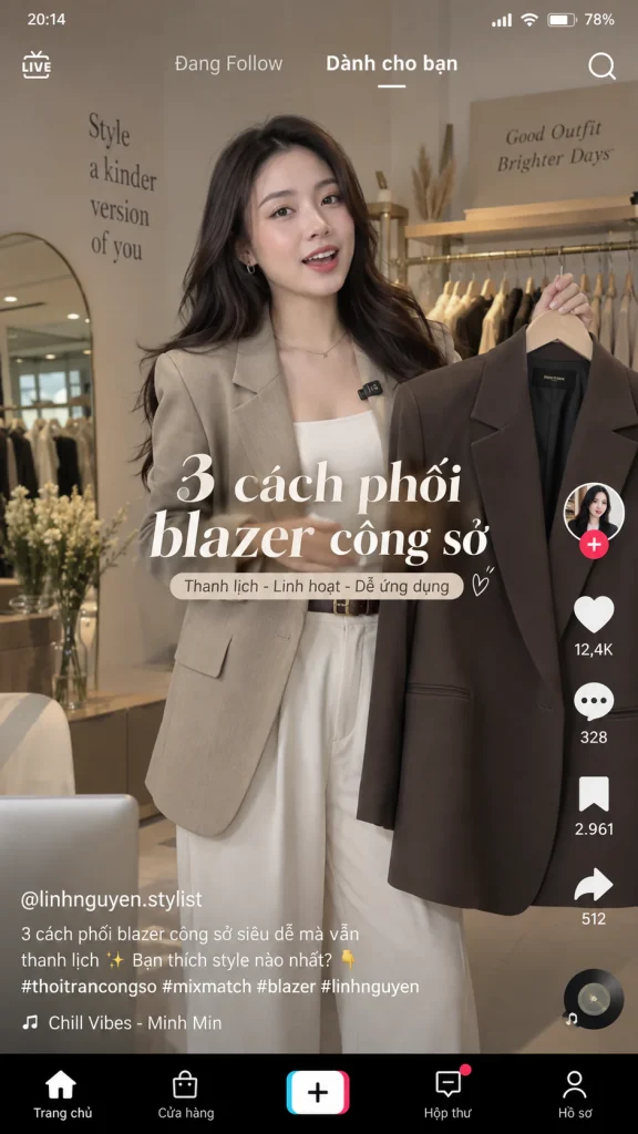 Minh họa video ngắn phối đồ của KOC thời trang