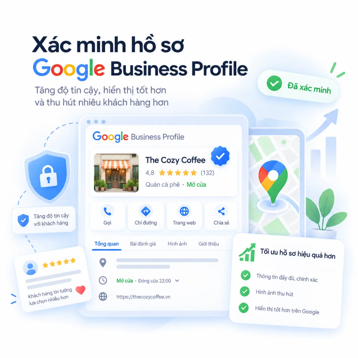 Minh họa xác minh Hồ sơ doanh nghiệp và hoàn thiện các thông tin hiển thị