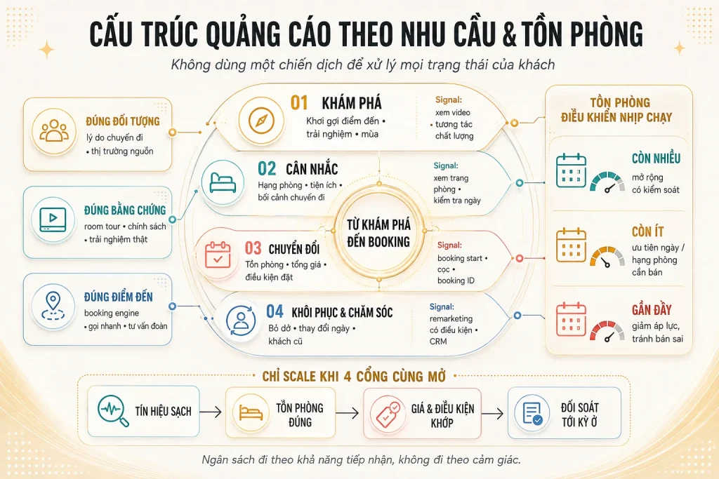 Sơ đồ lớp quảng cáo Meta theo nhu cầu đặt phòng và trạng thái tồn phòng