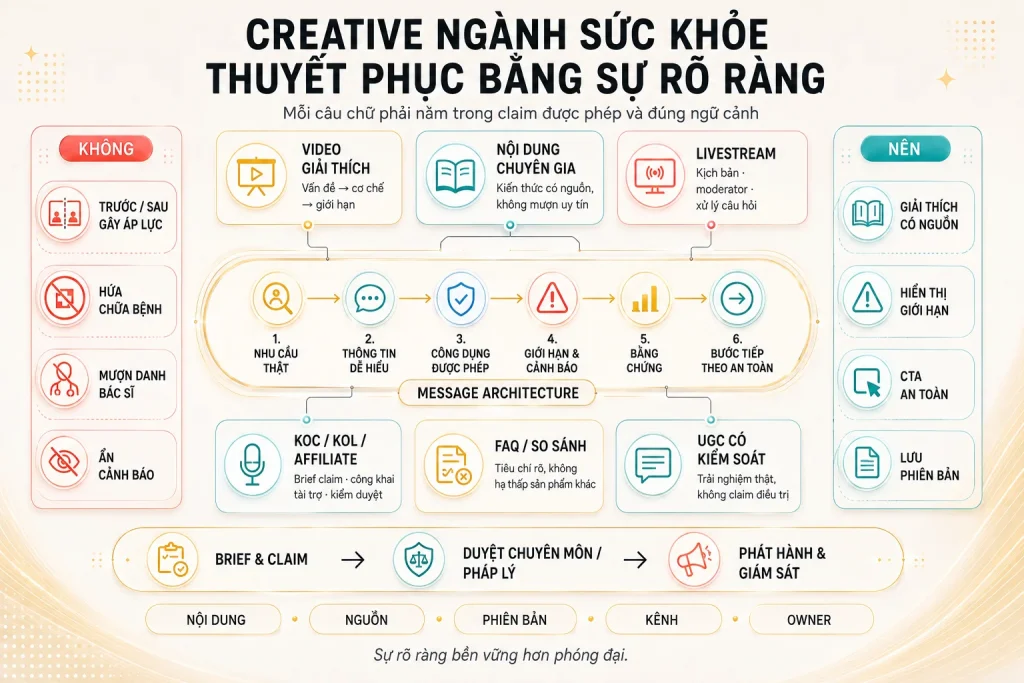 Kiến trúc thông điệp sáu bước, sáu định dạng creative cùng danh sách nội dung nên và không nên dùng trong quảng cáo sức khỏe