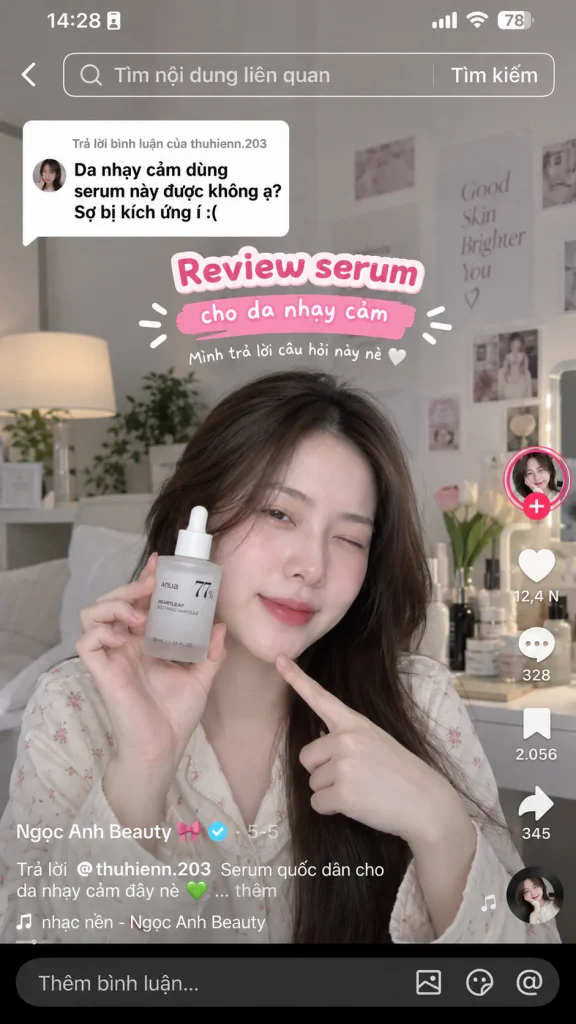 Minh họa video KOC review mỹ phẩm cho da nhạy cảm