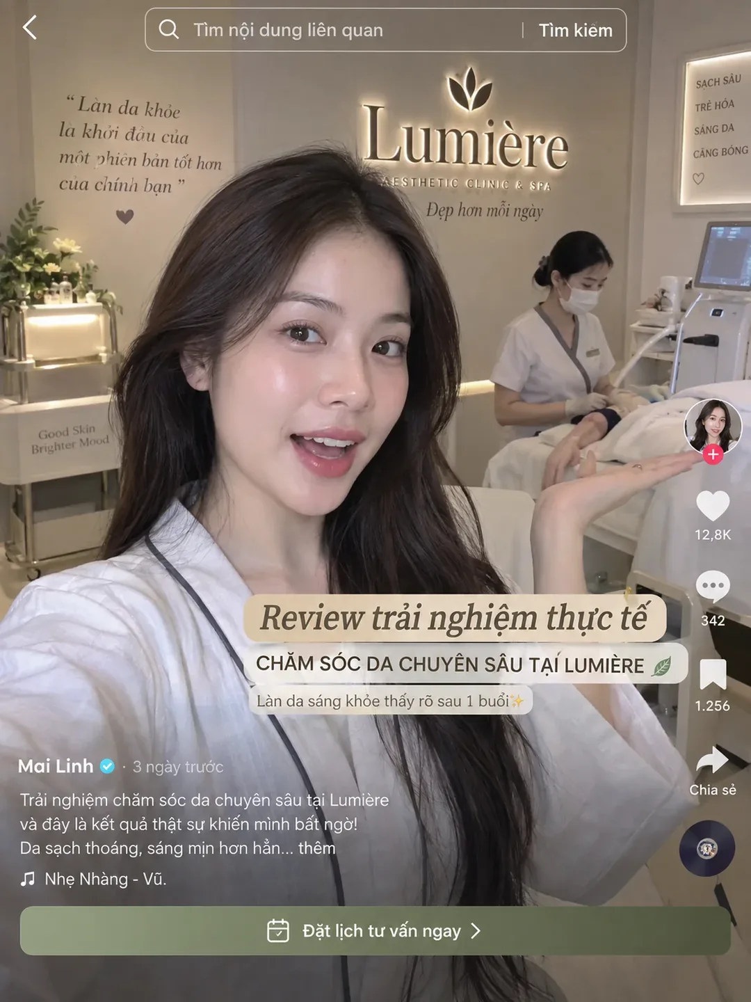 Mẫu quảng cáo KOC review trải nghiệm dịch vụ thực tế tại cơ sở thẩm mỹ