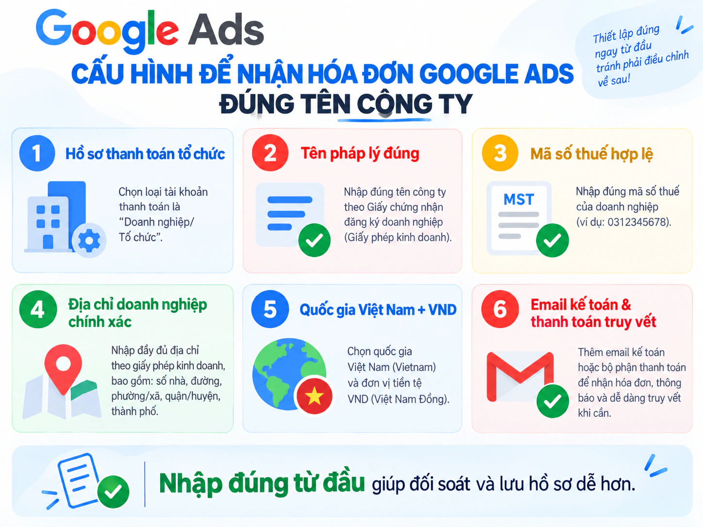 Cấu hình Google Ads để nhận hóa đơn đúng tên công ty