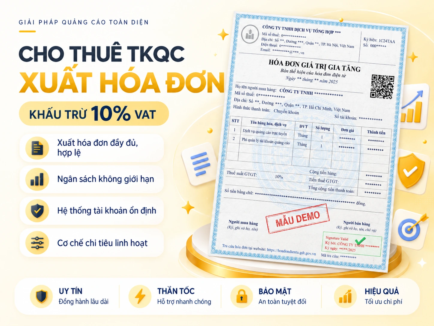 Cho thuê tài khoản quảng cáo xuất hóa đơn VAT 10%