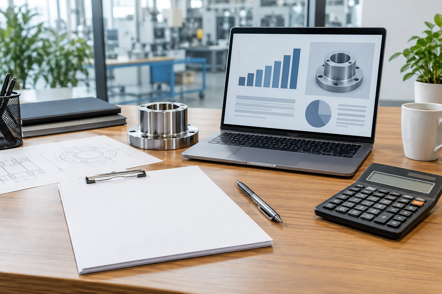 Bàn chuẩn bị đề xuất ngân sách marketing sản xuất, biểu đồ trên máy chỉ là minh họa