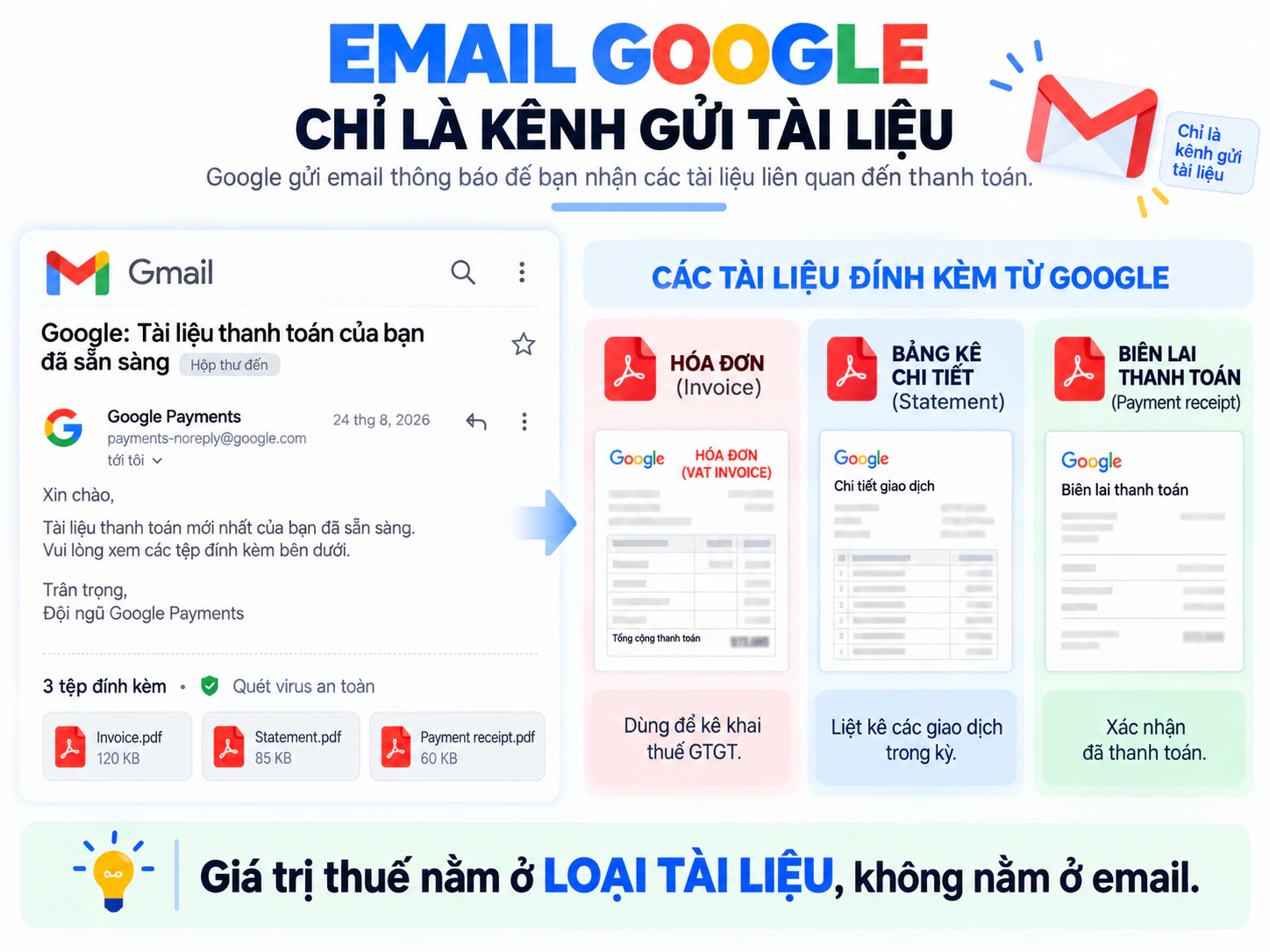 Email Google gửi hóa đơn statement và payment receipt