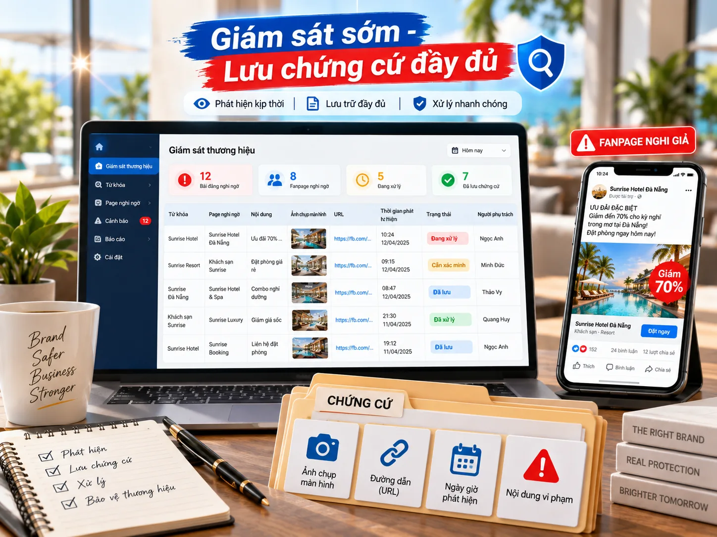 Giám sát sớm Fanpage nghi giả và lưu URL, ảnh chụp, thời điểm phát hiện
