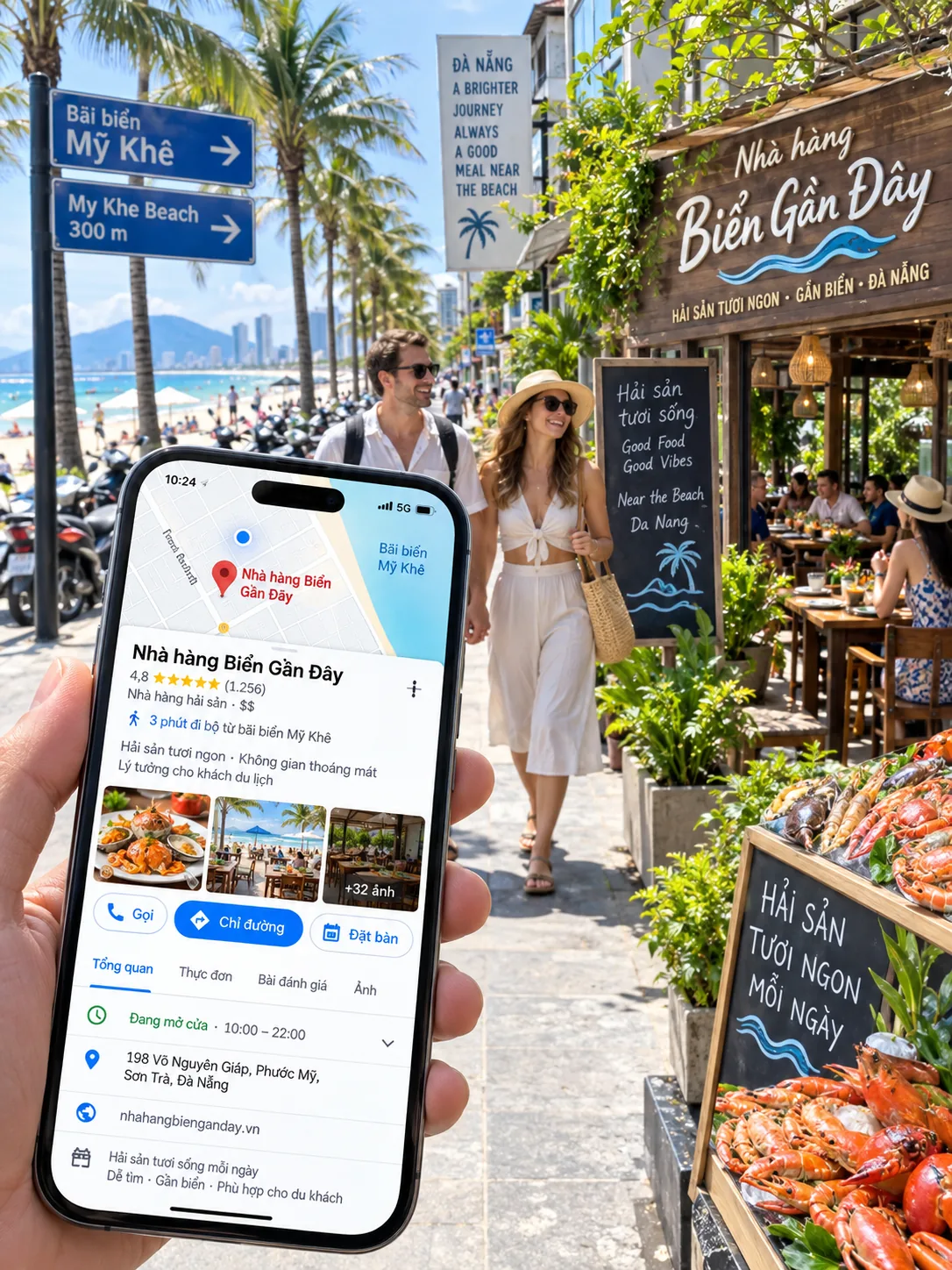 Khách tìm nhà hàng gần biển Mỹ Khê trên Google Maps