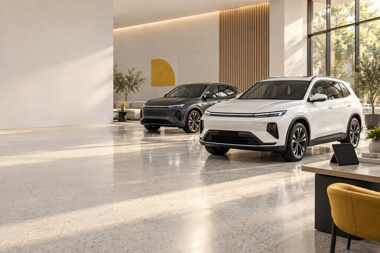 Ảnh xe và không gian showroom minh họa nội dung quảng cáo