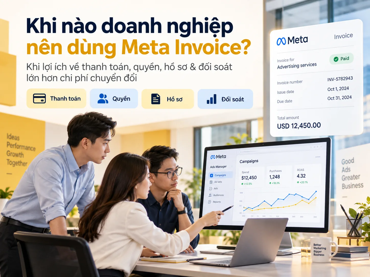 Khi nào doanh nghiệp nên dùng Meta Invoice theo lợi ích thanh toán, quyền, hồ sơ và đối soát