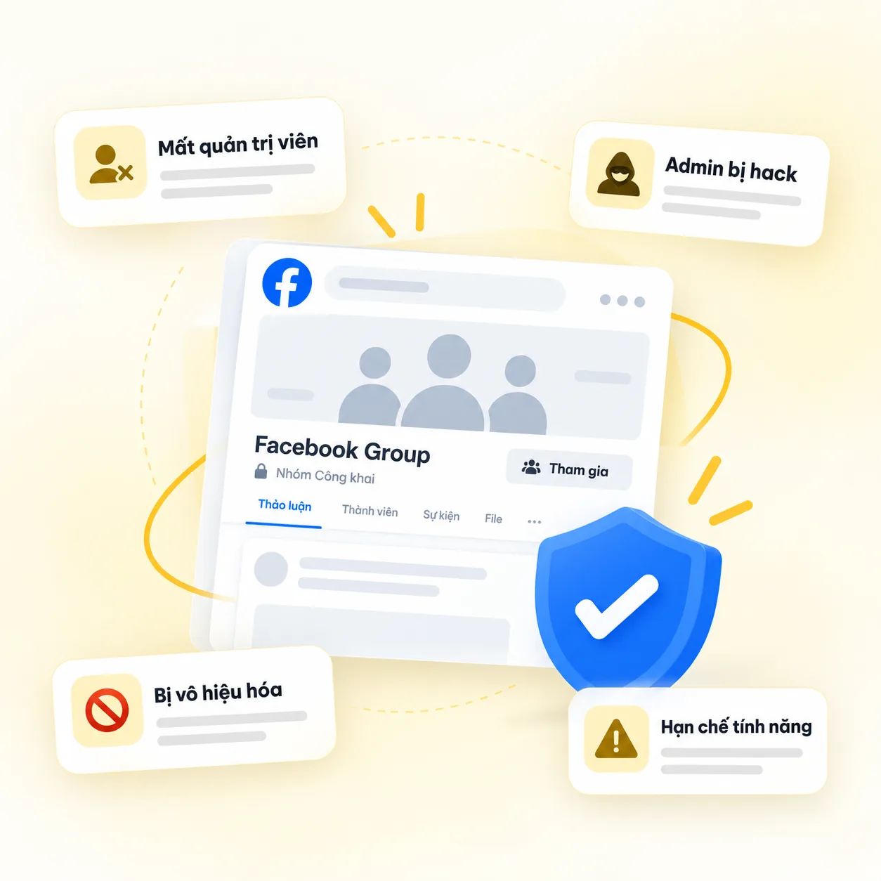 Các tình trạng Group Facebook mất quản trị viên, admin bị hack, bị vô hiệu hóa hoặc hạn chế tính năng