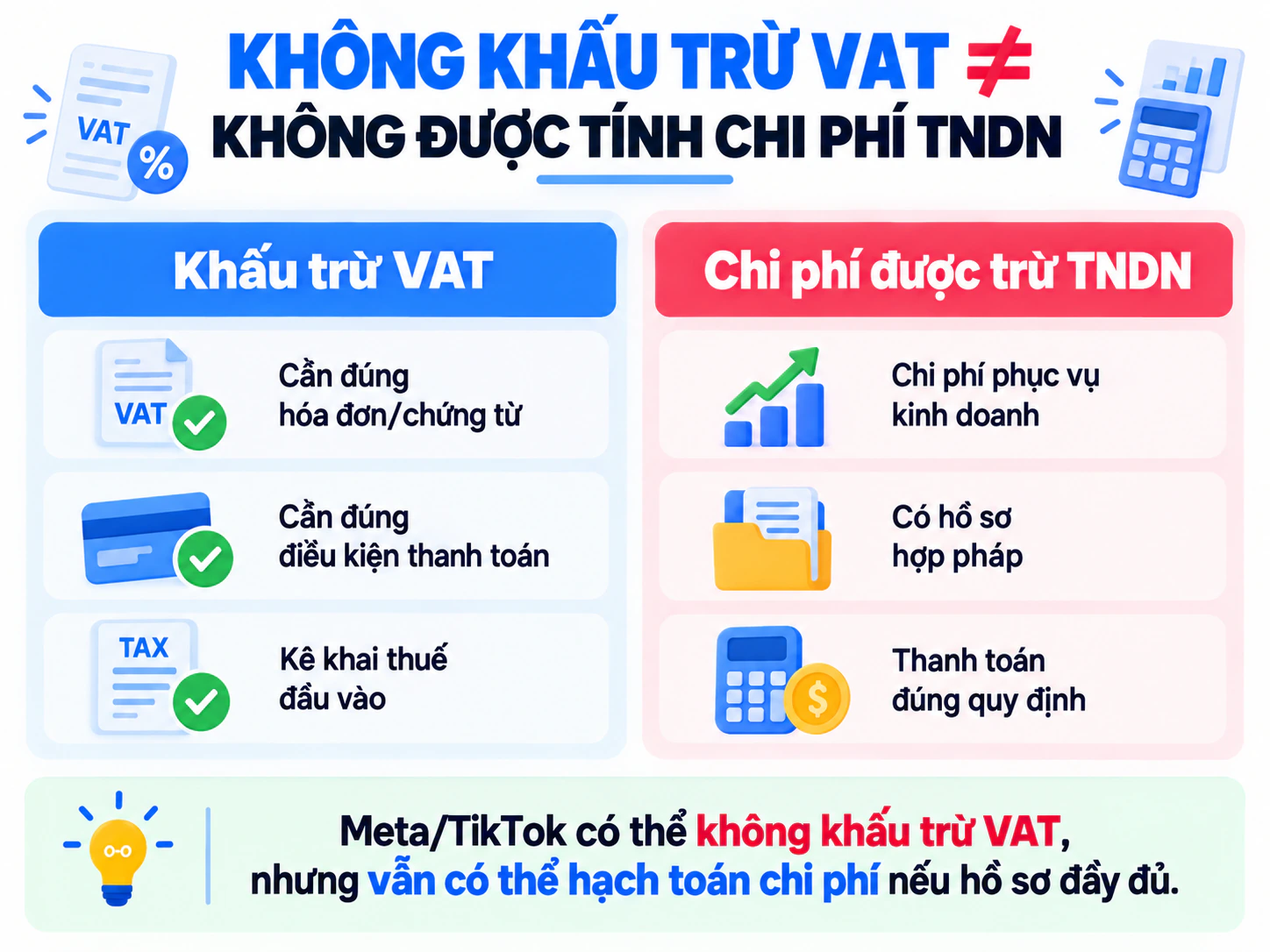 Phân biệt khấu trừ VAT và chi phí được trừ khi tính thuế TNDN