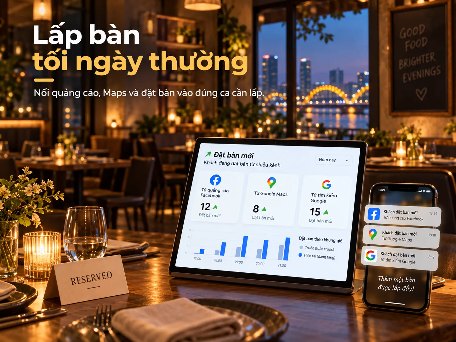 Phối hợp quảng cáo Google Maps và đặt bàn để lấp bàn tối ngày thường