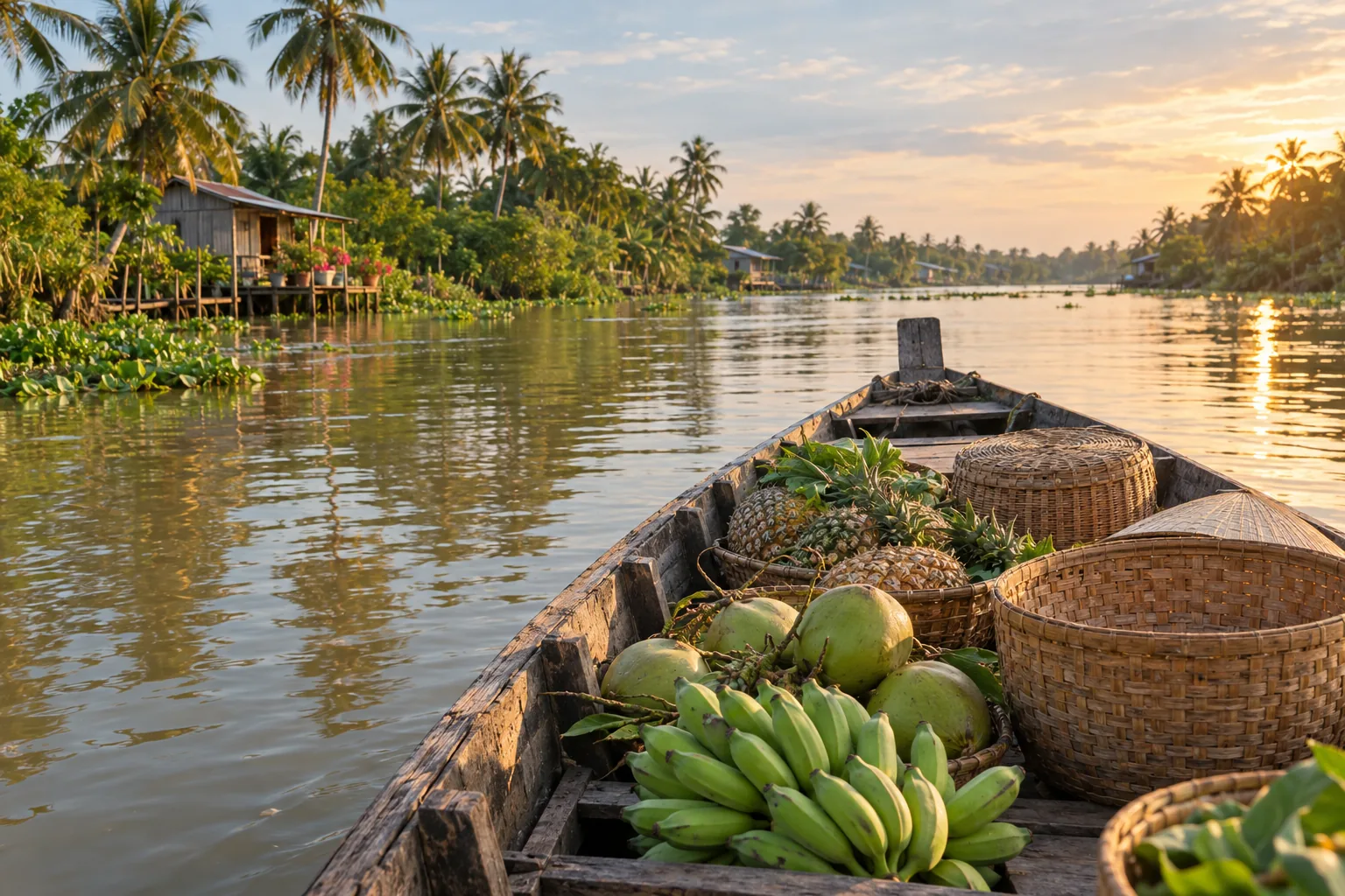Thuyền du lịch trên sông vùng đồng bằng sông Cửu Long minh họa