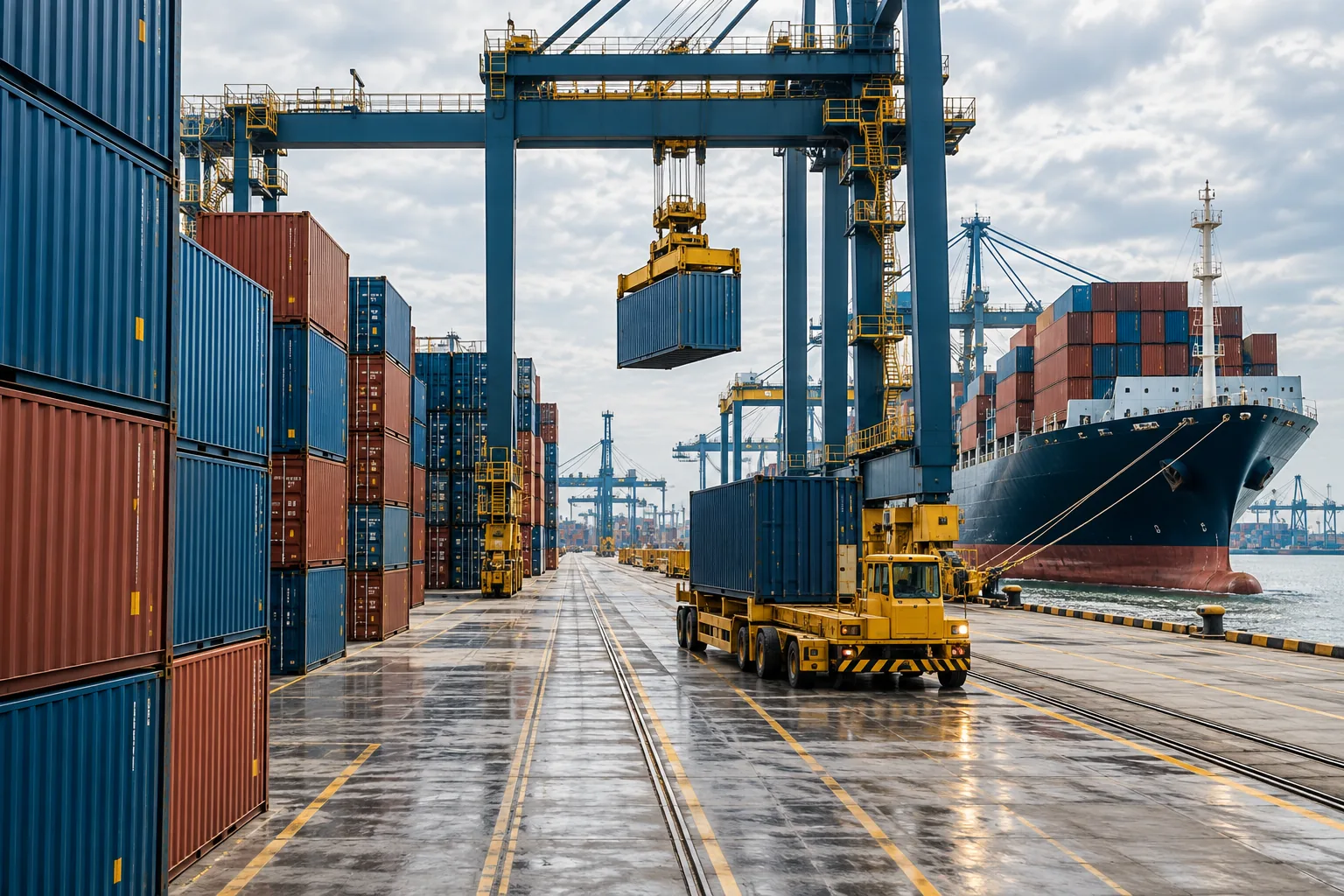 Bến container minh họa nền banner quảng cáo hiển thị