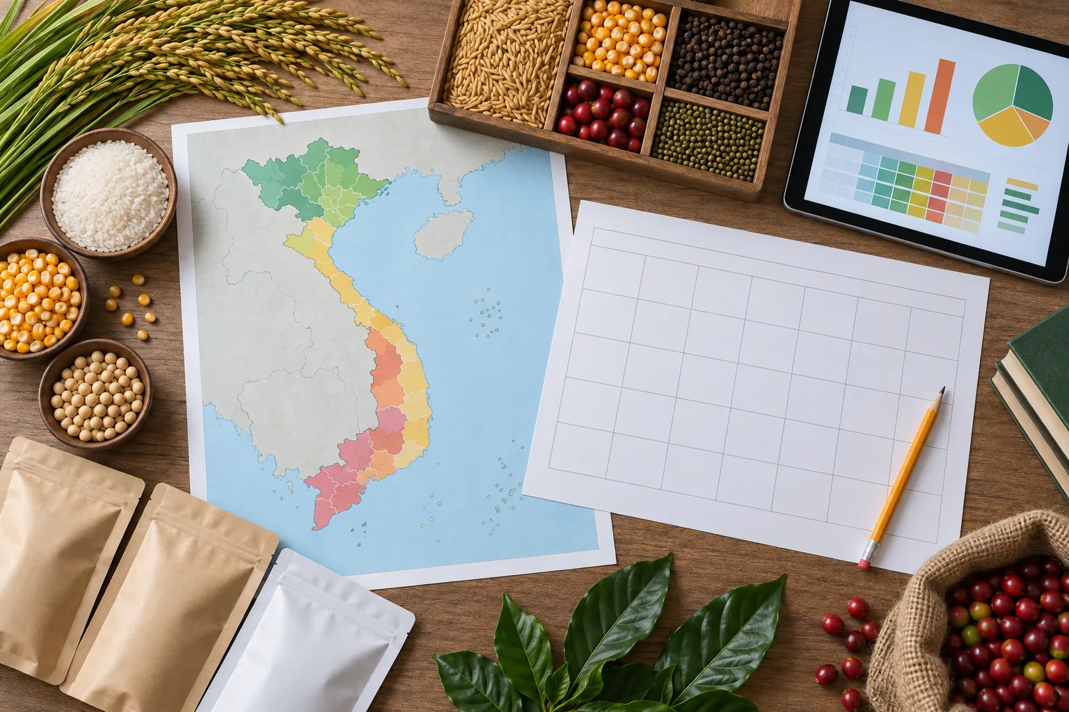 Bàn chuẩn bị kế hoạch và tư liệu marketing nông nghiệp theo vùng bán