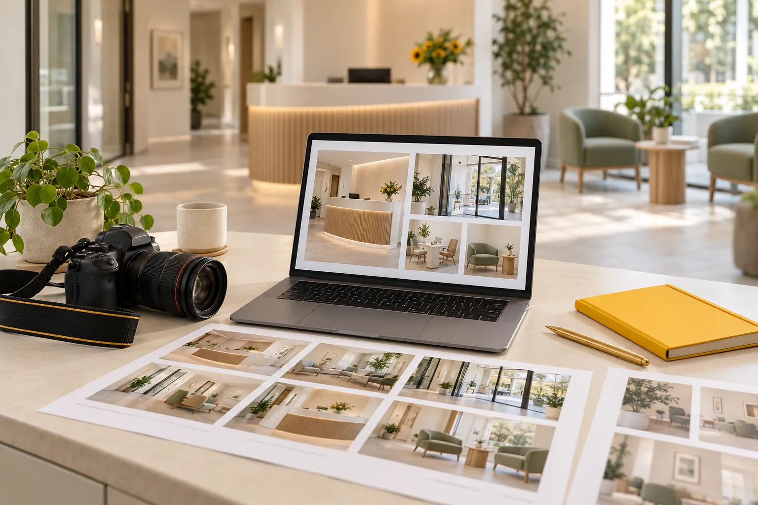 Minh họa chuẩn bị ảnh và nội dung marketing phòng khám