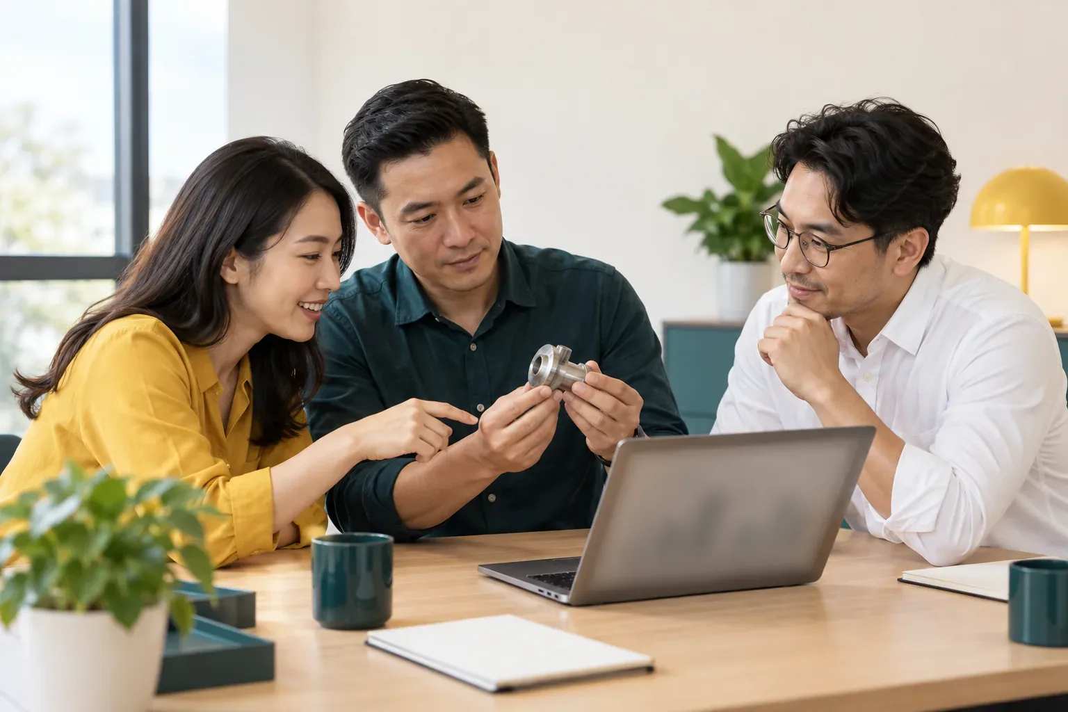 Nhân sự agency và doanh nghiệp cùng rà sản phẩm trước khi lập kế hoạch marketing B2B