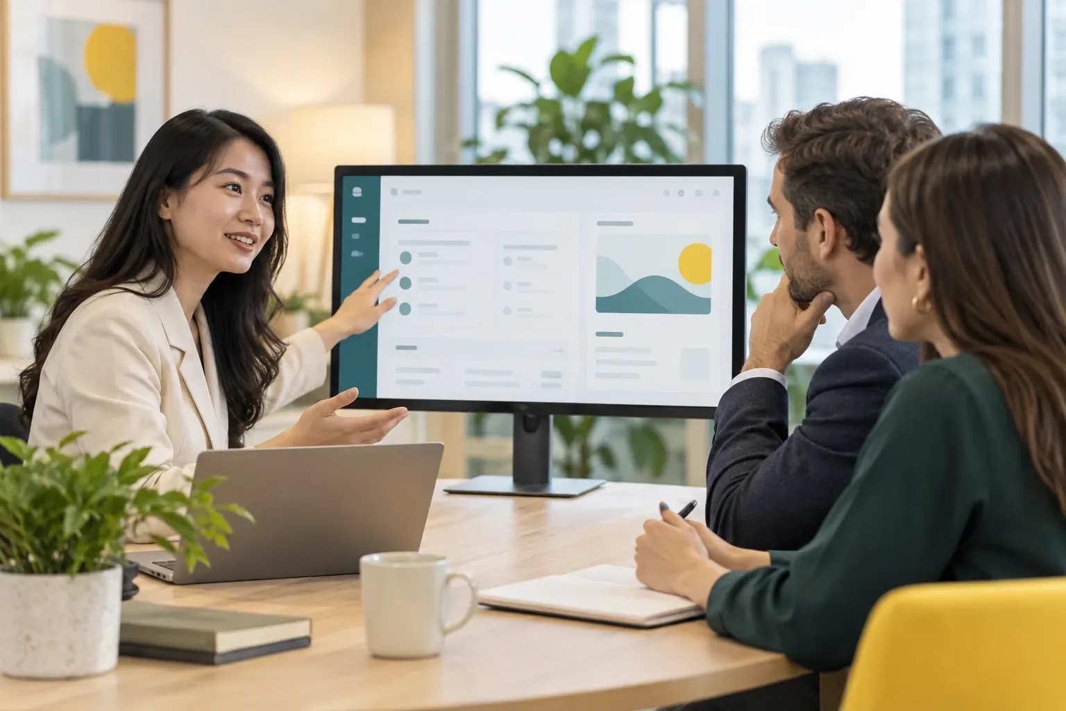 Nhóm khách doanh nghiệp xem buổi demo sản phẩm phần mềm B2B