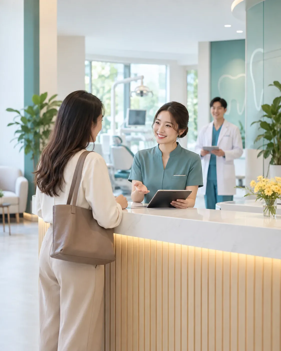 Khung hình minh họa video dọc giới thiệu quy trình tiếp đón tại phòng khám nha khoa