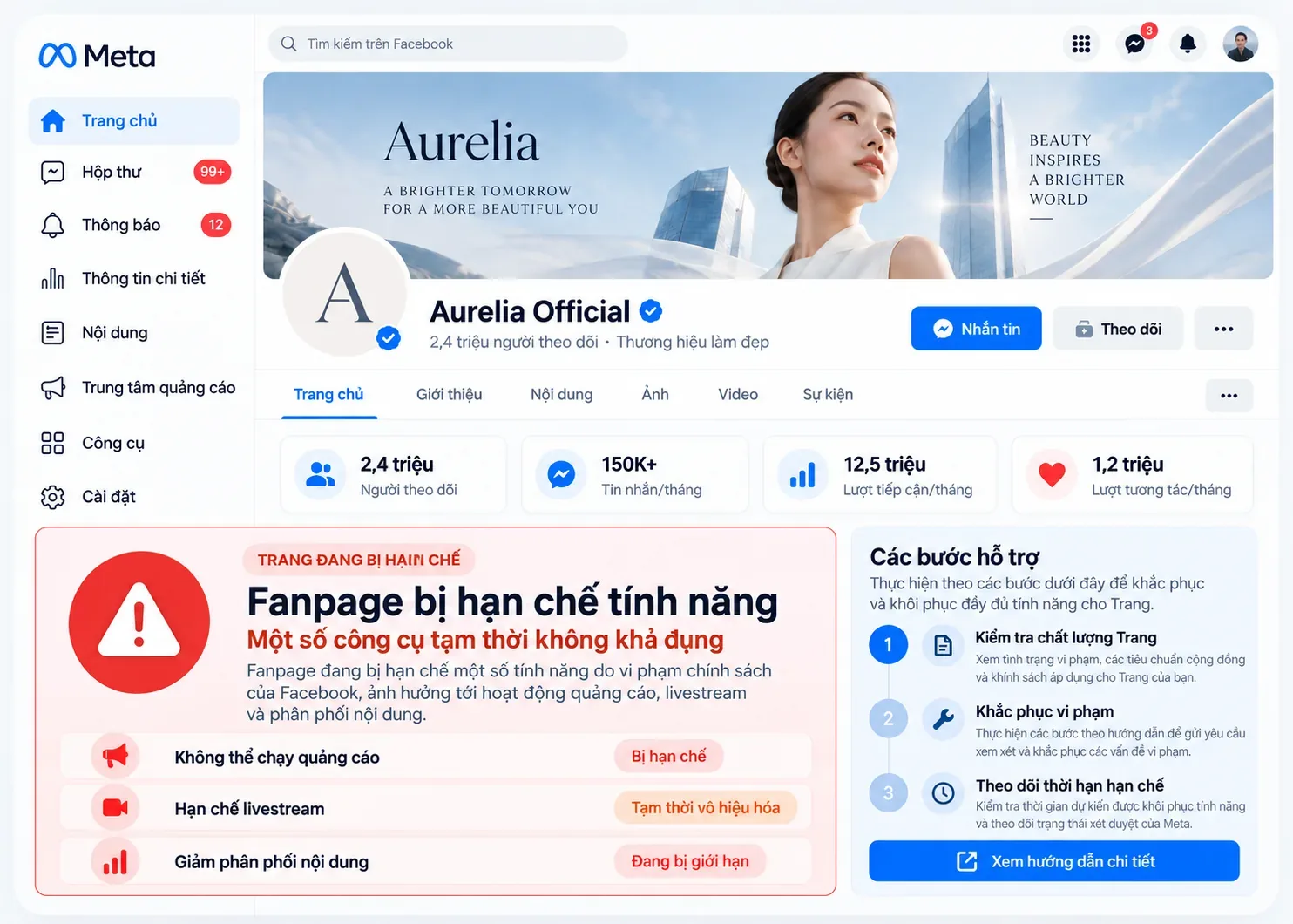Ảnh minh họa Fanpage bị hạn chế quảng cáo, livestream và phân phối nội dung