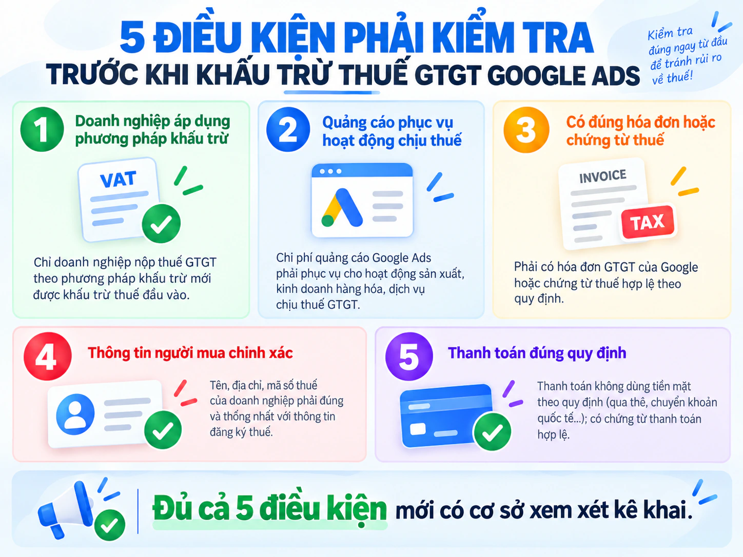 Năm điều kiện cần kiểm tra trước khi khấu trừ thuế GTGT Google Ads
