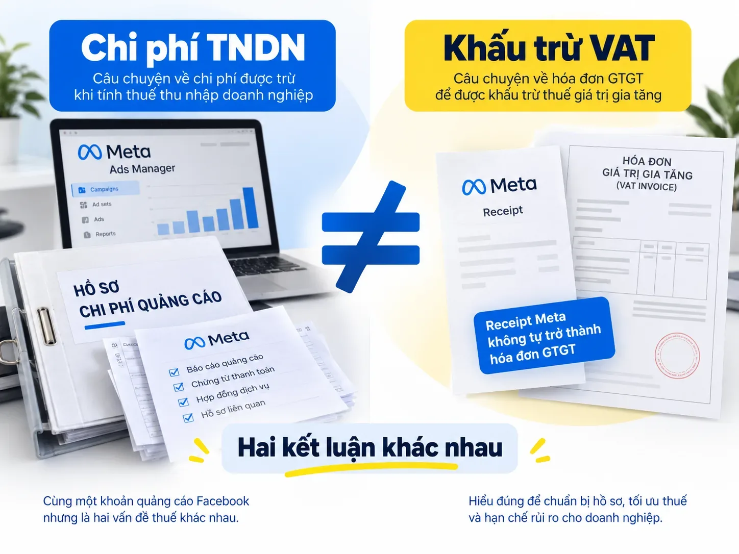 So sánh chi phí được trừ khi tính thuế TNDN với điều kiện khấu trừ thuế GTGT của quảng cáo Facebook
