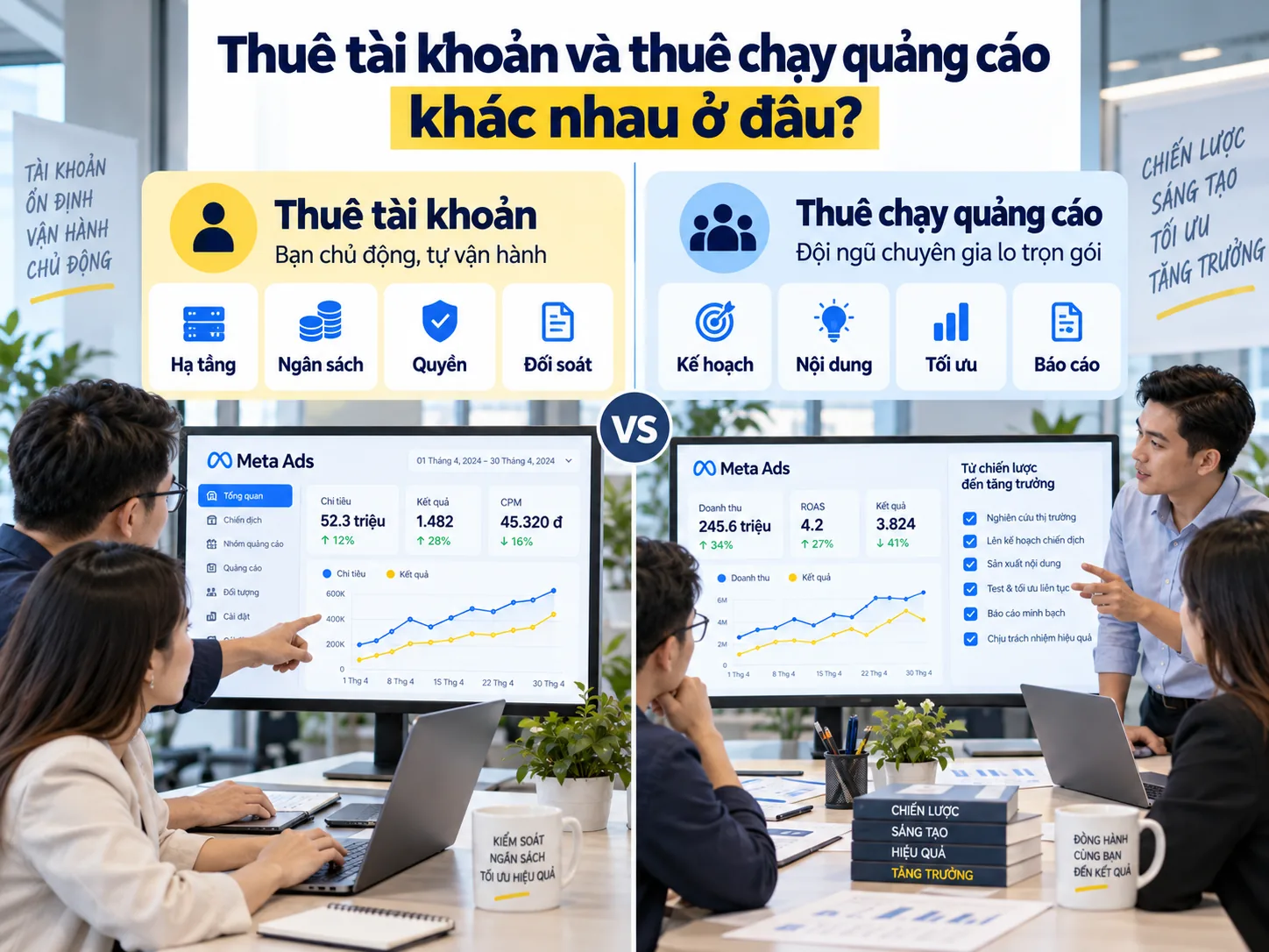Phân biệt thuê tài khoản và thuê chạy quảng cáo Facebook