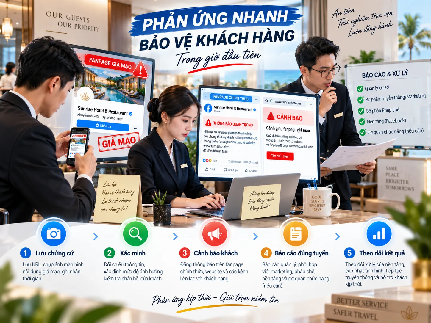 Quy trình phản ứng nhanh khi phát hiện Fanpage giả mạo nhà hàng, khách sạn