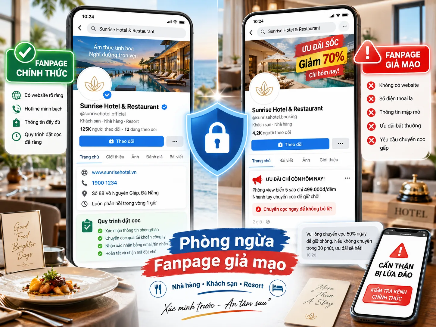 Phòng ngừa Fanpage giả mạo cho nhà hàng, khách sạn