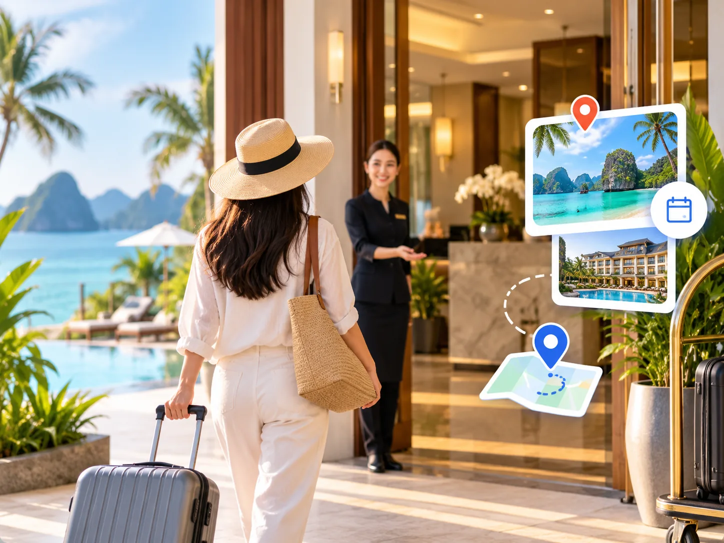 Minh họa khách sạn và điểm du lịch tiếp cận khách theo địa danh trên Google Maps