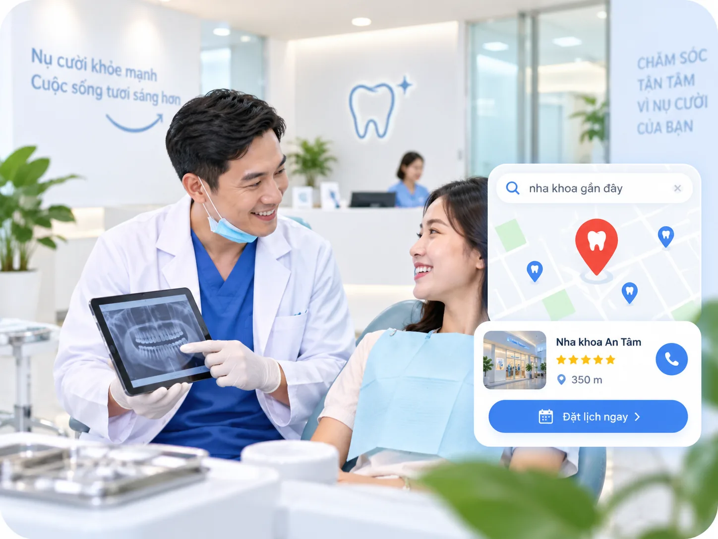 Minh họa nha khoa và phòng khám tiếp cận người tìm dịch vụ gần đây