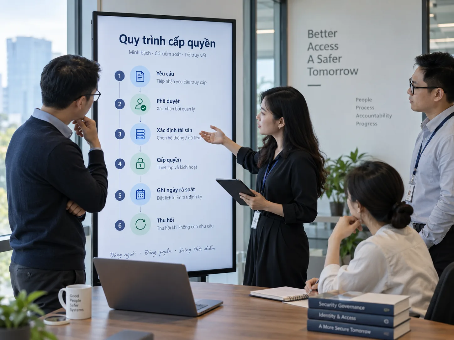 Quy trình sáu bước yêu cầu, phê duyệt, cấp, rà soát và thu hồi quyền truy cập Meta