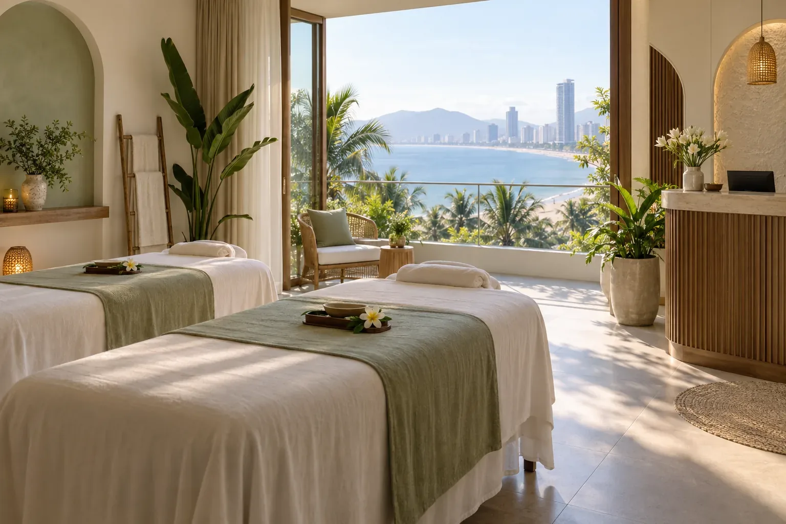 Không gian spa wellness hướng biển minh họa nhu cầu đặt lịch tại Đà Nẵng