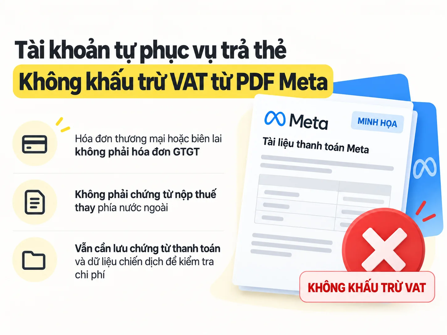 Tài khoản Meta tự phục vụ trả thẻ không khấu trừ VAT từ hóa đơn thương mại hoặc biên lai Meta