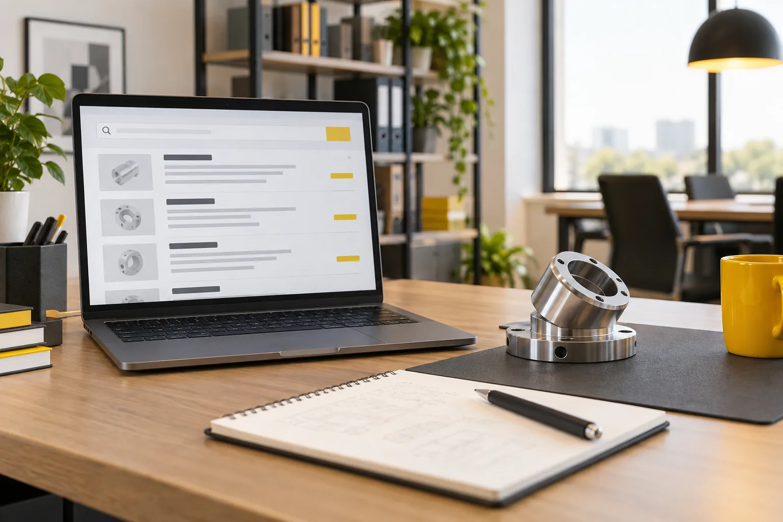Mô phỏng trang tìm kiếm nhà cung cấp linh kiện công nghiệp trên laptop