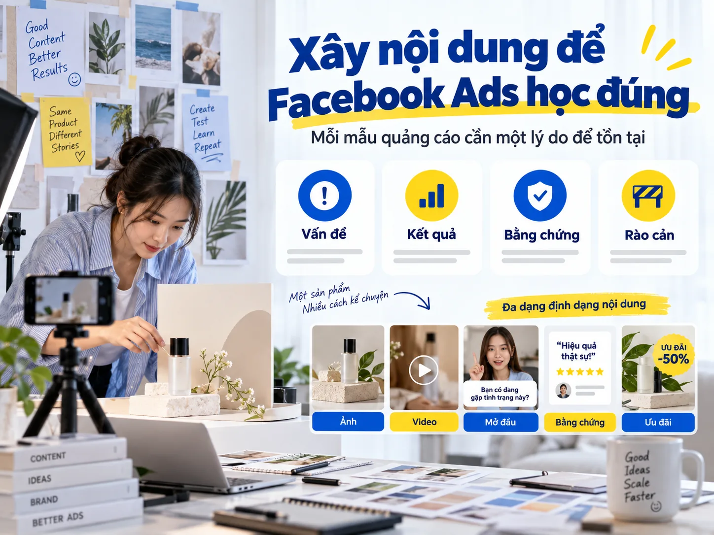 Khung xây nội dung để Facebook Ads học đúng qua nhiều định dạng