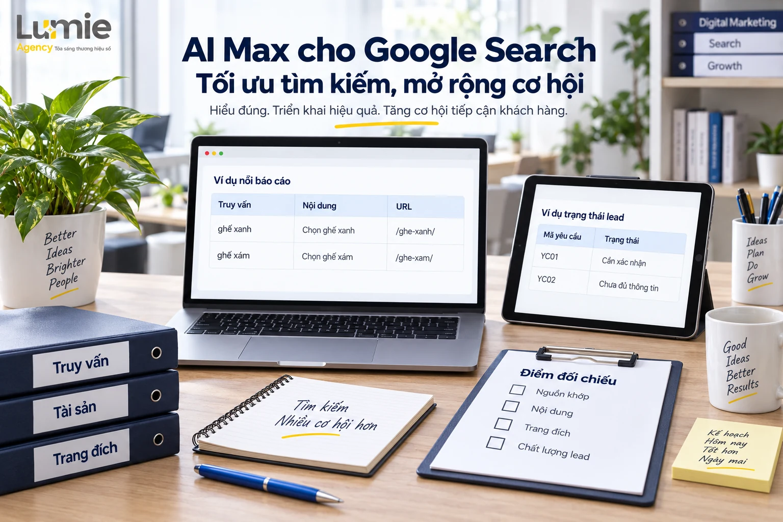 Bảng nối truy vấn, nội dung, URL với trạng thái lead cần xác nhận