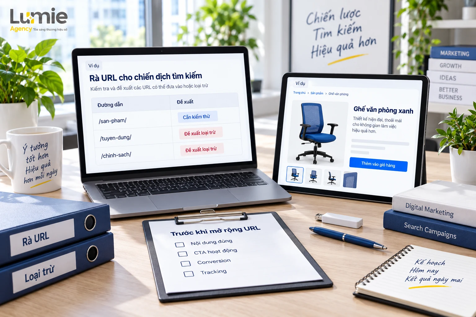 Danh sách URL minh họa với trang sản phẩm cần kiểm thử và trang hệ thống đề xuất loại trừ