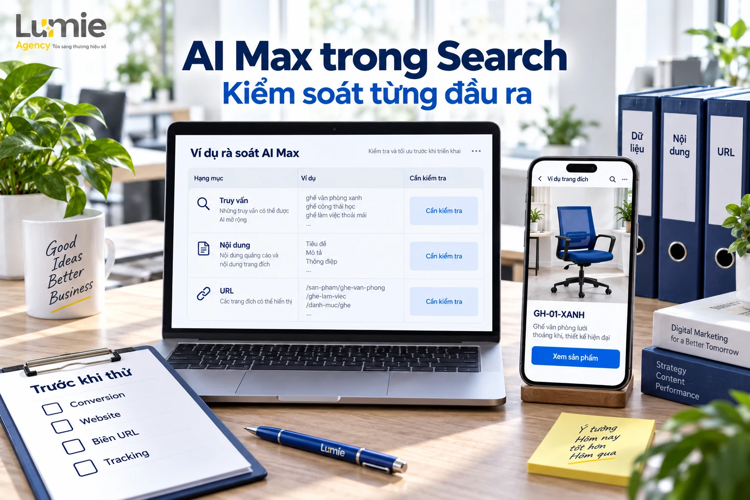 Bàn vận hành AI Max với hồ sơ kiểm soát truy vấn, nội dung và URL