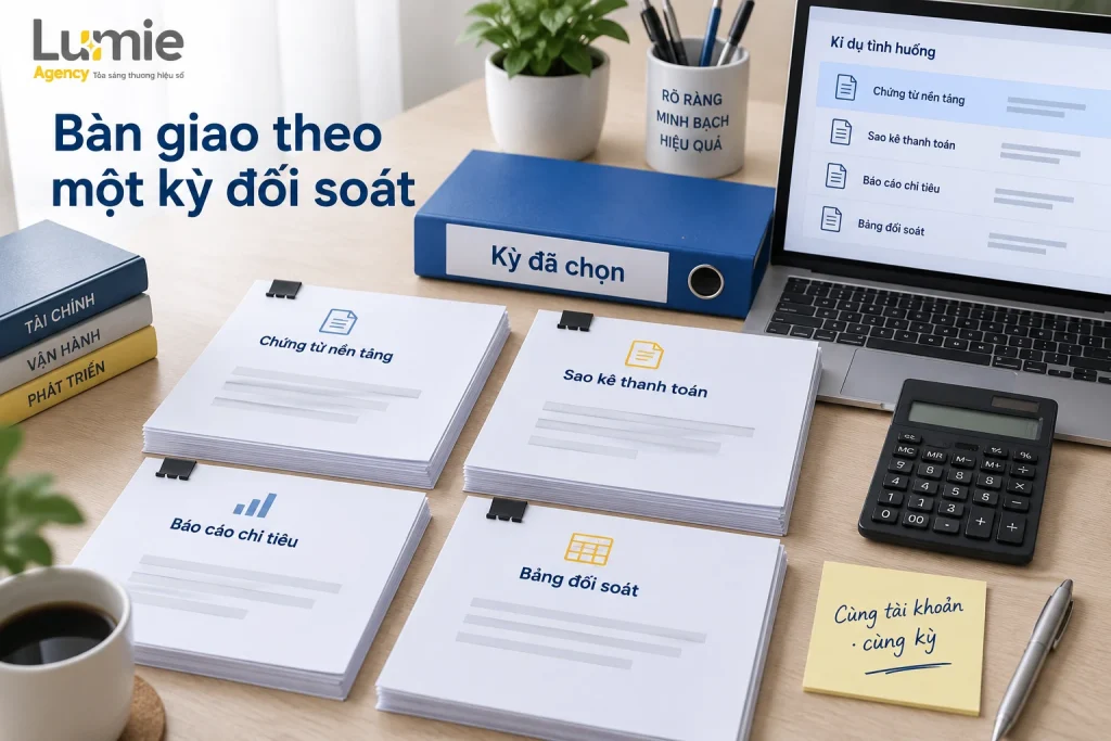 Bộ chứng từ nền tảng, sao kê, báo cáo chi tiêu và bảng đối soát theo cùng một kỳ