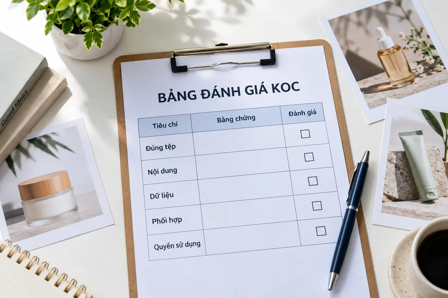 Bảng đánh giá KOC theo tệp khách, nội dung, dữ liệu, phối hợp và quyền sử dụng