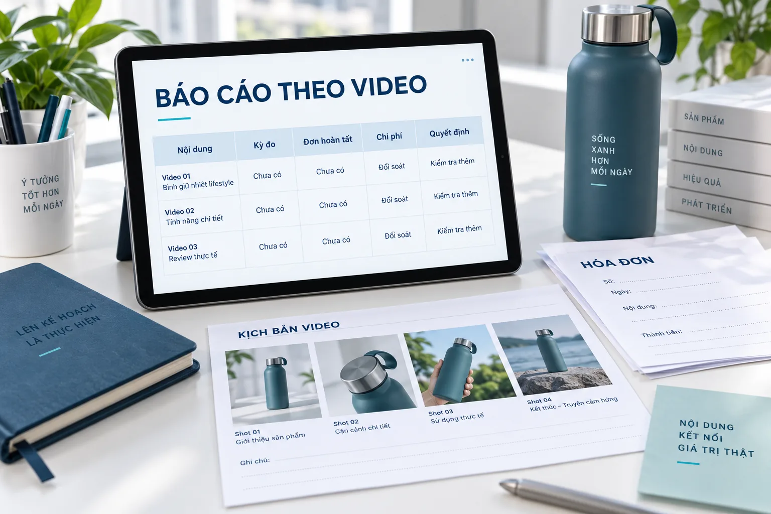 Báo cáo theo video với kỳ đo, đơn hoàn tất, chi phí và quyết định
