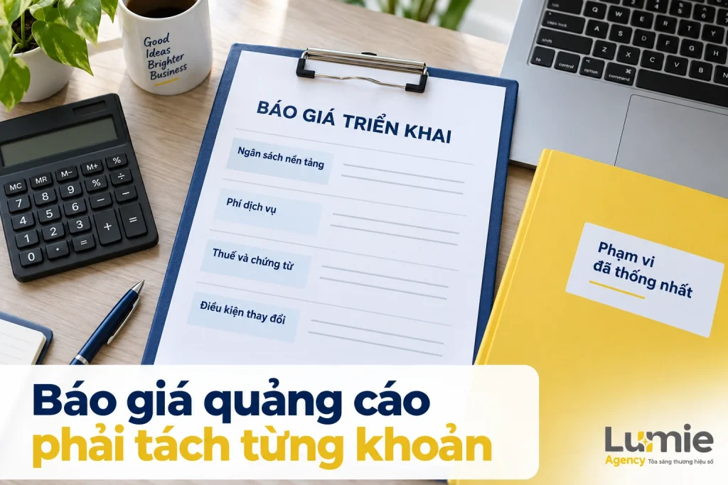 Mẫu báo giá chạy quảng cáo cho khách doanh nghiệp: tách ngân sách, phí dịch vụ và VAT