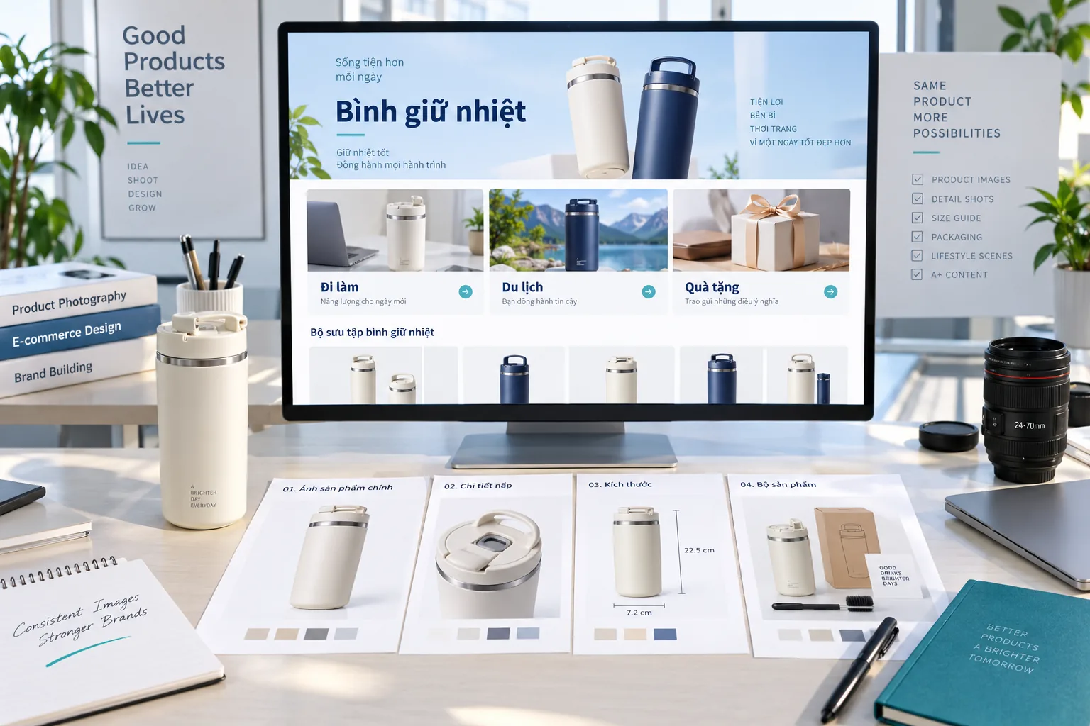 Bản thiết kế danh mục và bộ ảnh sản phẩm từ tổng thể đến chi tiết